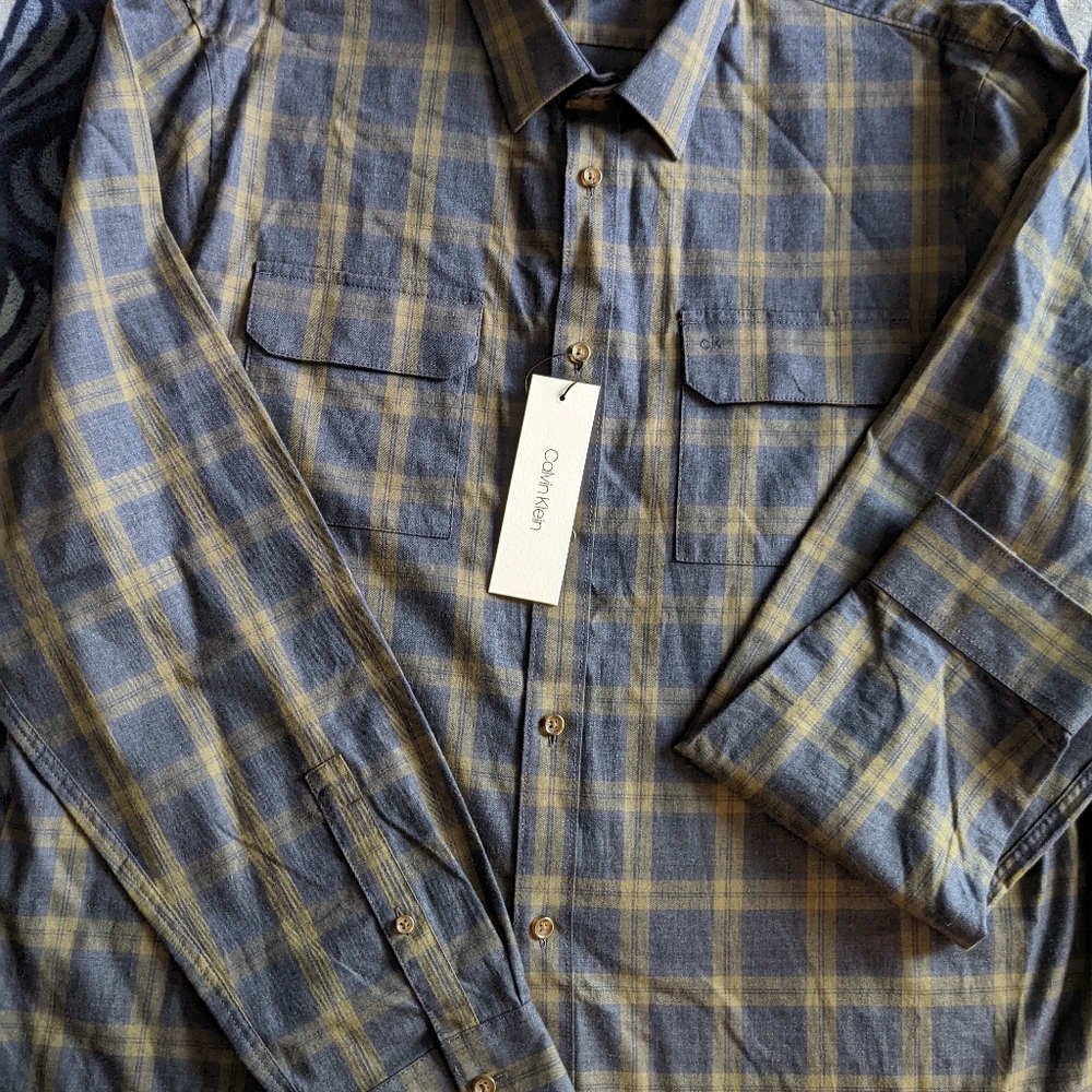 Men's, XL Calvin Klein, Button Down, Long Sleeve, Navy Blue/Moss